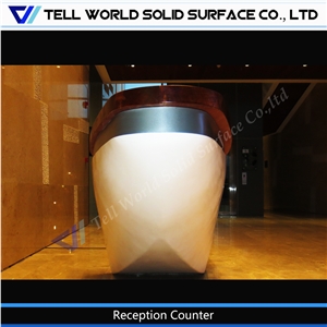 2017 New Design Fancy Boat Shape Acrylic Solid Surface Reception Counter Engineered Stone Reception Counter Top